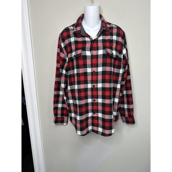 Woolrich‎ Flannel Shirt Red Black Buffalo Plaid Button Up Shirt ~ M - Picture 2 of 6